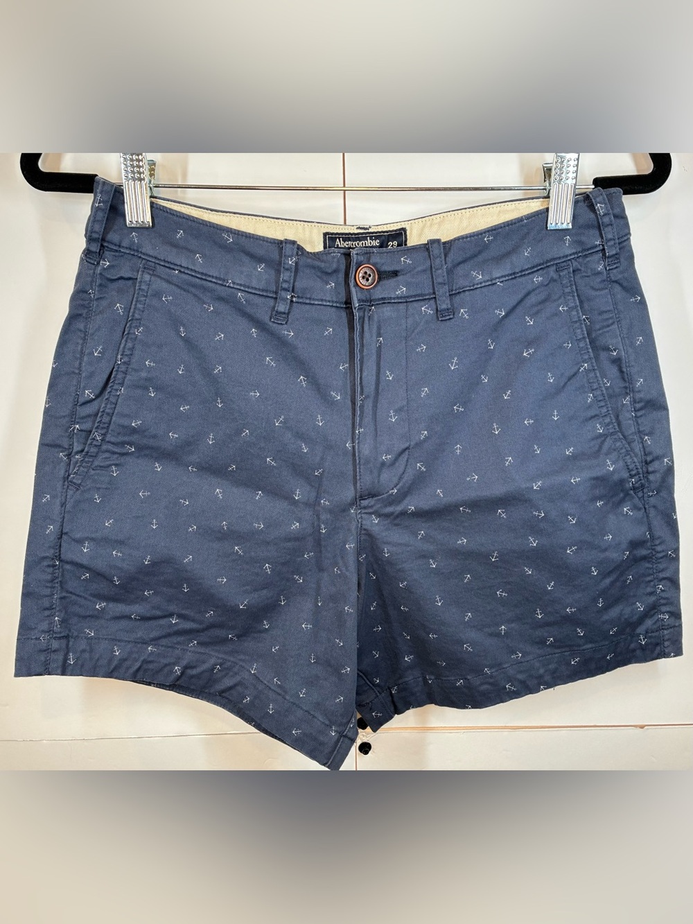 Abercrombie & Fitch Men's Navy Anchor Print Chino Shorts Size 29